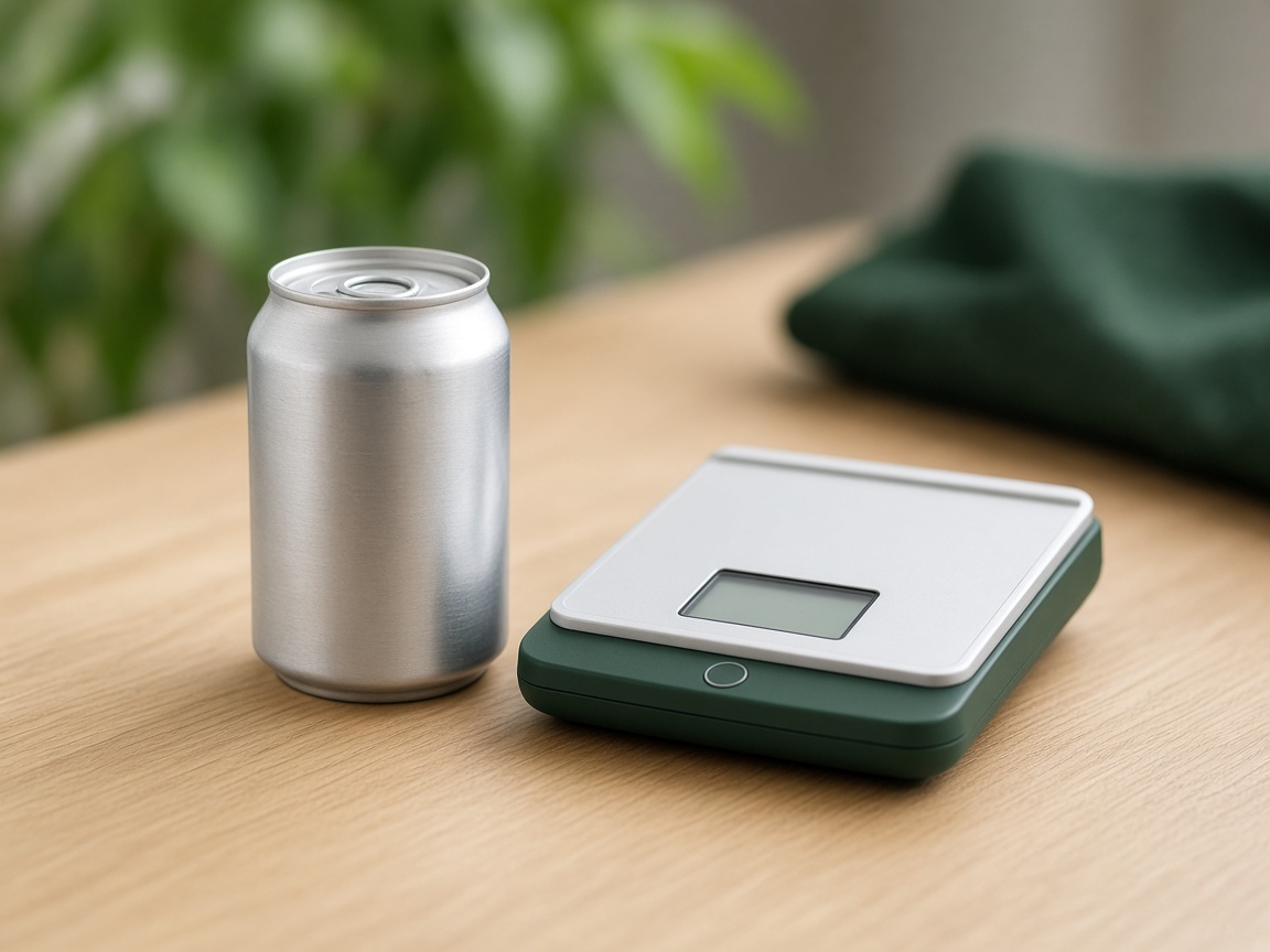 Recyclable can weighed to estimate material value